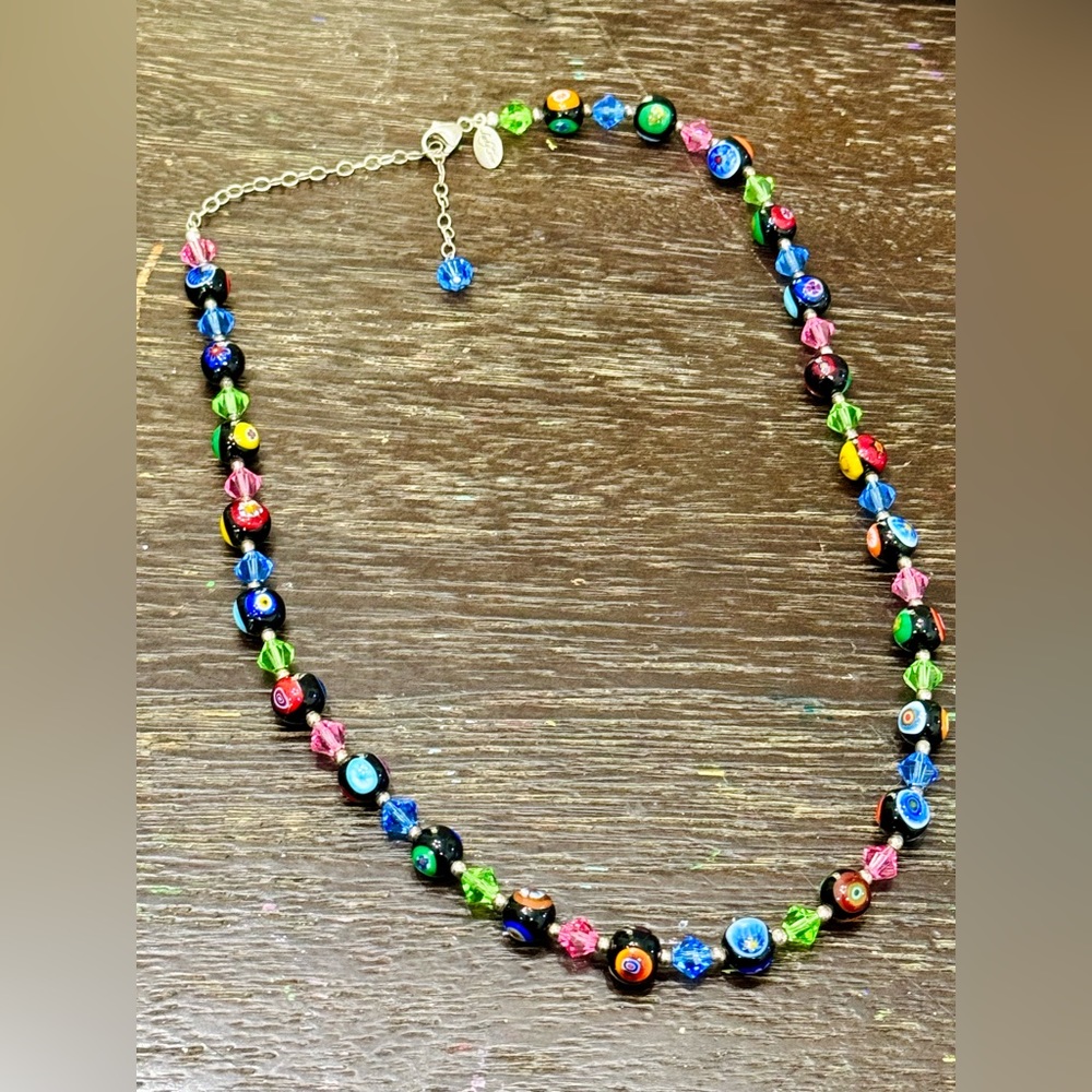 Lucky Clover millefiori colorful necklace with 925 sterling silver chain.